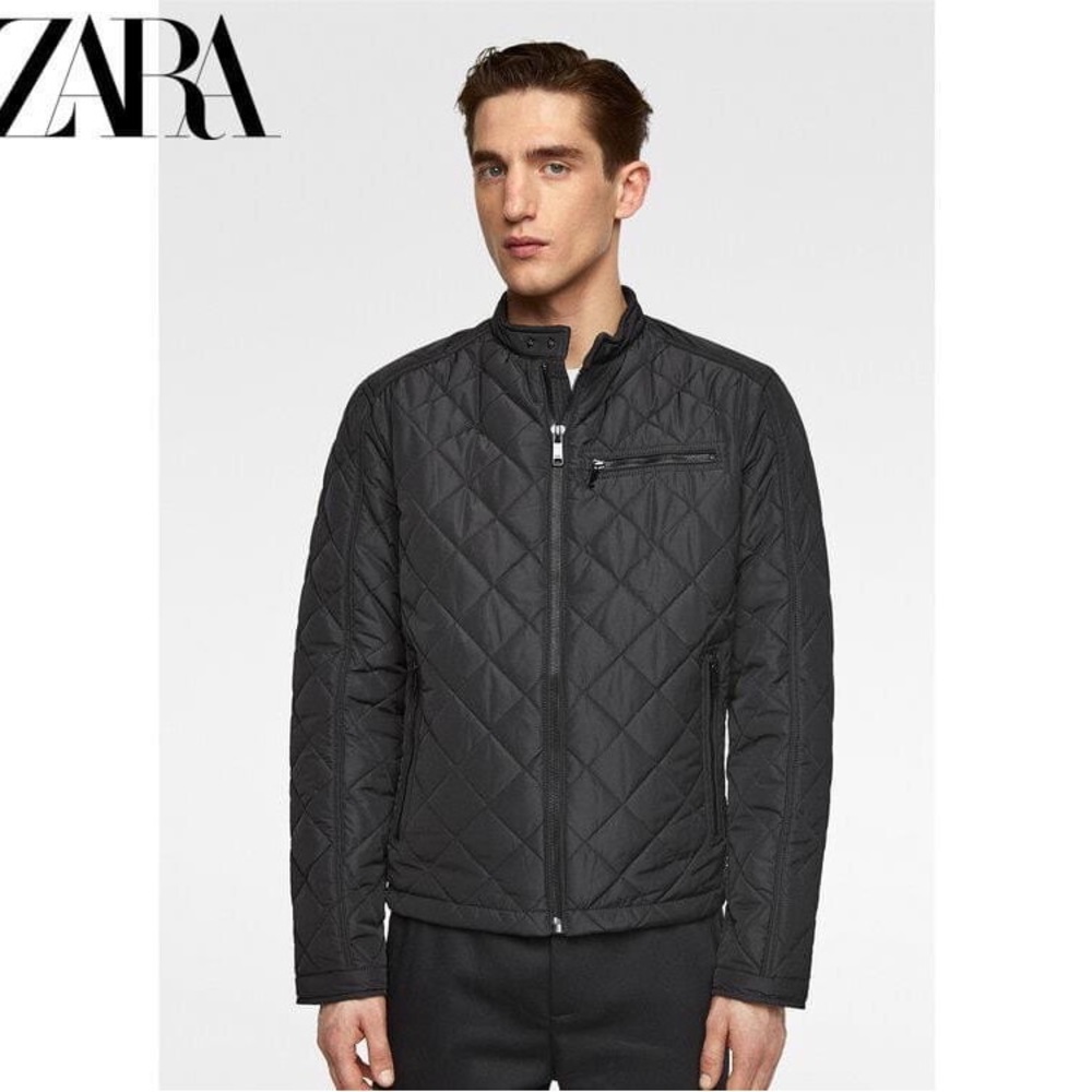 Zara mens black quilted bomber jacket size Small